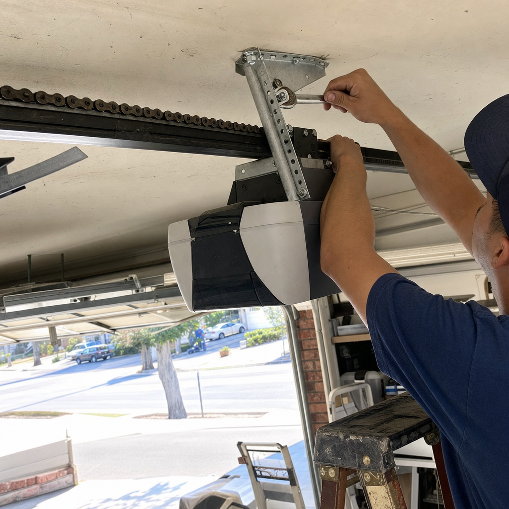 Garage door opener installation by a professional technician