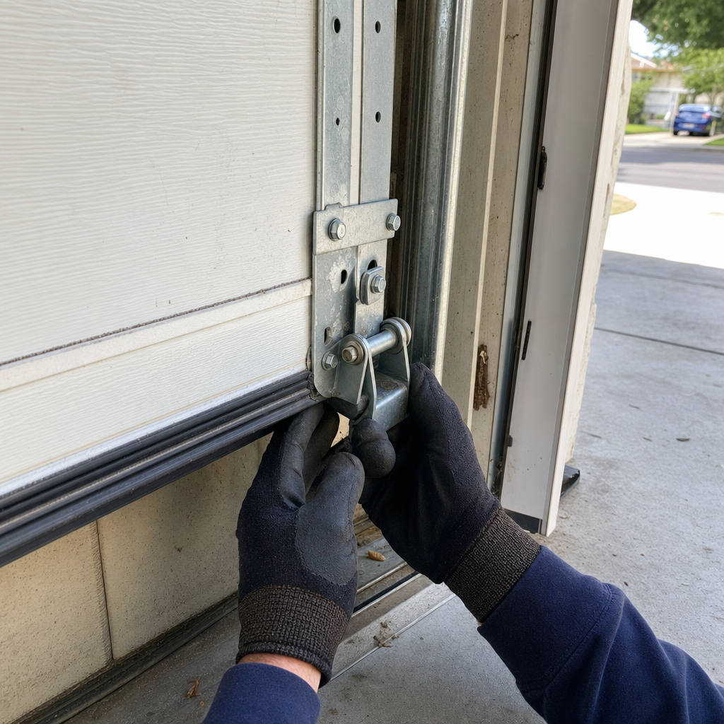 Garage door hinge repair with roller in Commerce, CA