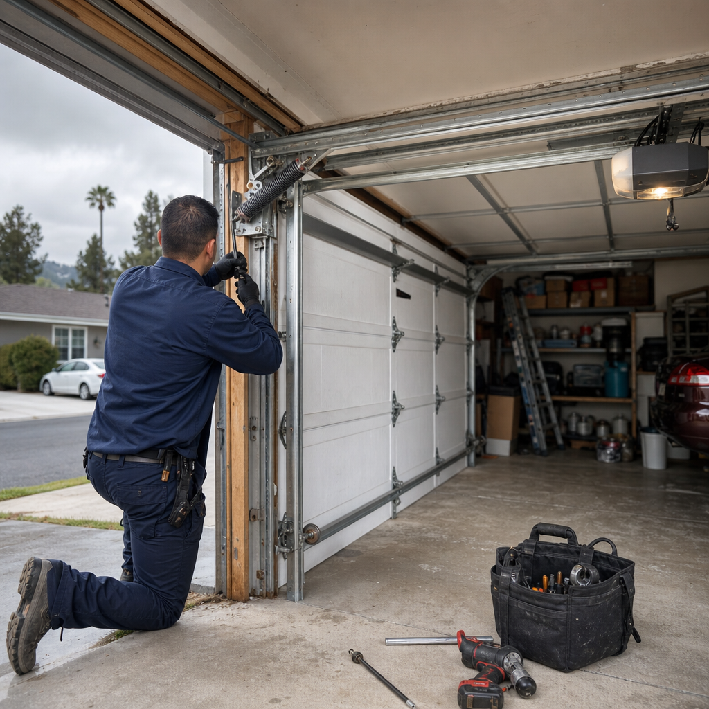 Garage door spring repair by a professional mechanic. in Acton, CA
